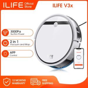ILIFE-Robot aspirador V3X, Combo de fregona, V3s Pro actualizado, Compatible con Alexa/Google/WiFi, 120 minutos, 3000Pa, Ideal para pelo de mascotas