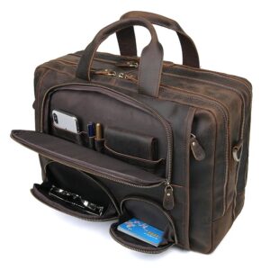 Maletín de cuero genuino para ordenador portátil de 17,3 pulgadas para hombre, bolso de mano de viaje de negocios, grande, Retro