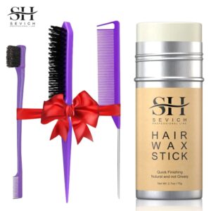 Palo de cera para el cabello con peine, cepillo de cerdas y cepillo de borde para control de bordes de peluca, artefacto de cabello roto, Kit de Peine de cera, 75g/16g
