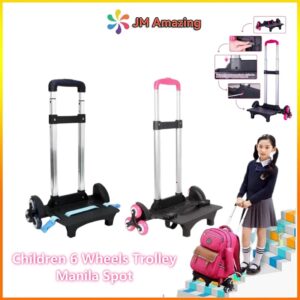 Carro plegable de aleación de aluminio para mochila escolar, carro con ruedas rosas, 6 ruedas, equipaje con protector de bordes