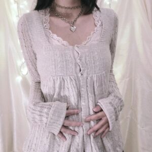 Fairycore-cárdigan de punto Grunge para mujer, ropa de calle de manga larga con botonadura única, y2k, estética Vintage, Kawaii, 2000