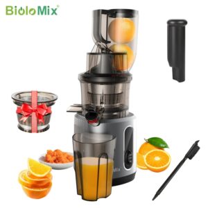BioloMix-exprimidor de prensa en frío con conducto de alimentación de 75mm, potente Motor de 200W, 40-65RPM, Extractor de zumo de masticación lenta, se adapta a frutas completas