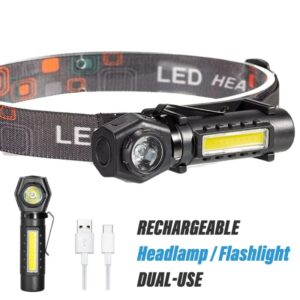 Linterna frontal LED superbrillante recargable con cuentas COB XPE e imán trasero, luz de trabajo de doble propósito, resistente al agua
