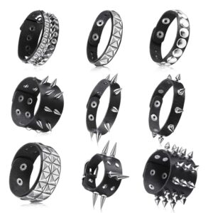 Pulsera de cuero sintético con tachuelas para hombre y mujer, brazalete ajustable de estilo gótico, Punk Rock, color negro, 2024