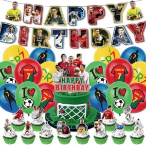 Juego de decoración de fiesta de cumpleaños con temática de fútbol de Ronaldo, Pancarta, adorno de pastel, Fondo de globo para decoración de fiesta de niños