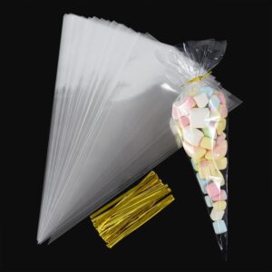 Bolsas de plástico transparentes para almacenamiento de dulces, conos, palomitas de maíz, suministros para Baby Shower, fiesta de boda, 50 piezas