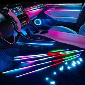 Luz LED ambiental de doble zona para Interior de coche, Kit de iluminación de Ambiente, tira acrílica de neón RGB, 18 en 1, aplicación