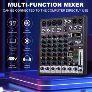 TKLBLS-Mezclador de Audio profesional, 6 CANALES, 99DSP, 48V, alimentación fantasma, USB, estudio, Karaoke, Bluetooth, consola de DJ