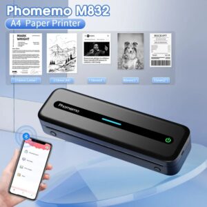 Impresora térmica portátil Inkless M832, máquina de impresión inalámbrica con Bluetooth, soporte de letra A4, papel térmico de 5 tamaños, impresora móvil