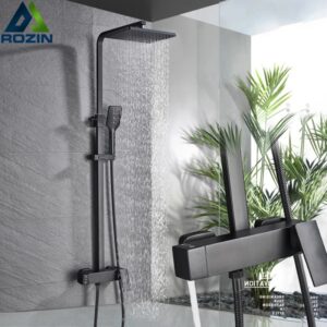 Grifo de ducha de lluvia montado en la pared, juego de regadera giratorio, cabezal de ducha de mano, grifo mezclador de baño de lluvia, negro mate