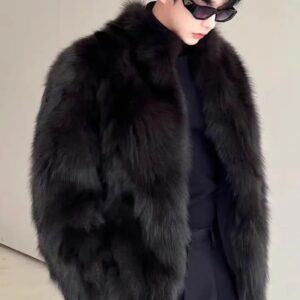Abrigo de piel de zorro de imitación para hombre, chaqueta gruesa de manga larga, cálida, esponjosa, Invierno