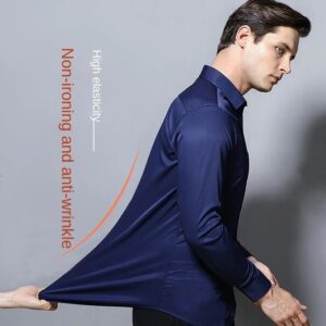 Camisa de manga larga elástica para hombre, vestido de negocios sin planchado, atuendo de trabajo profesional, camisa con cuello levantado