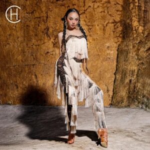 2023HC traje de baile latino para mujer, nuevo mono con borla profesional, traje de rendimiento de competición, pantalones DL326