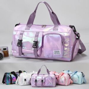 Bolsa de lona holográfica Glamour, bolso de hombro espacioso y elegante con compartimento para zapatos para Escapes de fin de semana sin esfuerzo