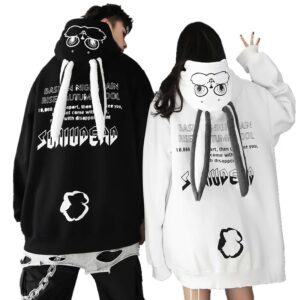 Sudadera con capucha de orejas largas de conejo de felpa para mujer, suéter Kawaii con bolsillo grueso, prendas de vestir a juego, primavera y otoño, 2024