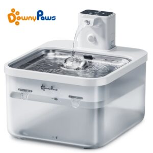 DownyPaws-fuente de agua automática de acero inoxidable para gatos, dispensador 2 en 1 de 2,5l, 4000mAh, inalámbrico, bebedero para mascotas, batería y Sensor