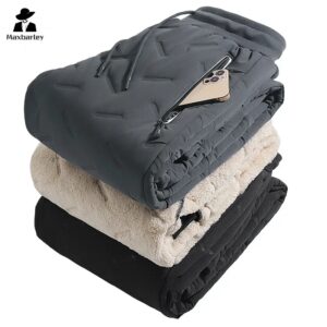 Pantalones de chándal de forro polar grueso con bolsillos y cremallera para hombre, Joggers de algodón, pantalones térmicos a prueba de agua, negro y gris, 7XL, Invierno