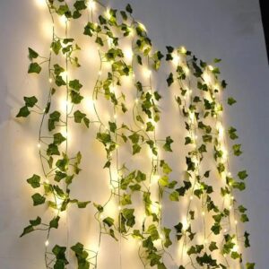 Guirnalda de luces artificiales de hojas verdes y flores, guirnalda de hiedra, vid, luz de hadas, decoración de fiesta de boda, Navidad, hogar, habitación, planta de pared, 2M-10M