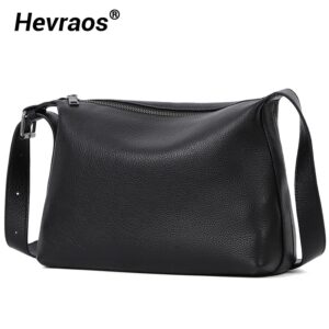 Bolso de hombro de cuero genuino para hombre, bandolera informal con cremallera clásica para Ipad, Bolso grande de cuero suave