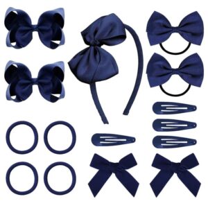 Lazos para el pelo de uniforme azul marino/rojo, pinzas para el cabello, diadema, juego de lazos para el cabello, accesorios para el cabello, 15 unids/set