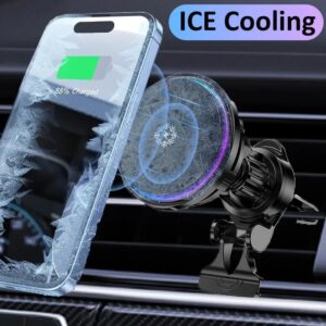 Cargador de coche inalámbrico magnético con refrigeración de hielo, estación de carga rápida para iPhone 15, 14, 13, 12 Pro Max, MacSafe, soporte de teléfono para coche