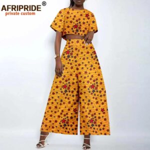 Ropa africana para mujer, Top corto y pantalones de pierna ancha, conjunto de 2 piezas con estampado Vintage, atuendo elegante de moda Ankara A2326002