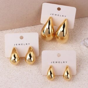 Pendientes de gota extragrandes para mujer y niña, aretes gruesos de gran tamaño, ligeros, hipoalergénicos, chapados en oro, grandes