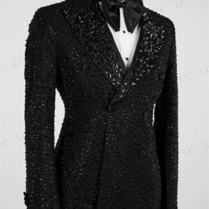 Trajes de lujo de cristales para hombre, Blazer de un botón con cuentas de diamantes, esmoquin de graduación, traje delgado para novio de boda, talla grande, 2 piezas
