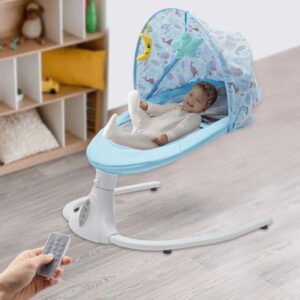 Columpio eléctrico para bebé, mecedora con Control remoto, Bluetooth, color rosa, azul y gris