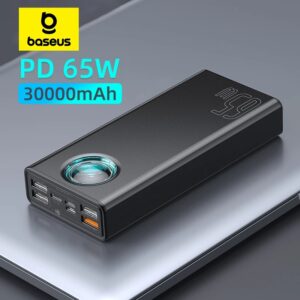Baseus-Banco de energía de 65W, 30000mAh, PD, carga rápida, FCP SCP, cargador externo portátil para Smartphone, portátil y tableta