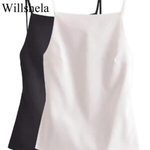 Willshela-camisola lisa con espalda descubierta para mujer, Top Vintage con tirantes finos, cuello cuadrado, elegante