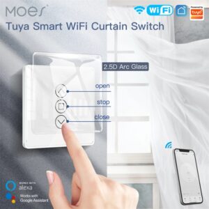MOES-Interruptor de cortina táctil para persianas enrollables, dispositivo inteligente con WiFi, RF433, 2.5D, compatible con Smart Life/Tuya, Alexa y Google Home
