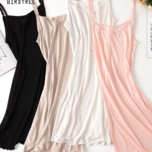 Birdtree-vestido de seda Real para mujer, camisón Sexy, falda Base, liso, minimalista, seductor, primavera 2024, P3D833QC