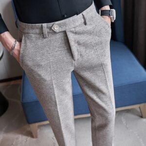 Pantalones informales de lana gruesa para hombre, pantalón de pierna recta para negocios, moda juvenil de alta calidad, invierno, 2023
