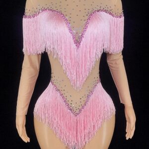 Mono ajustado elástico con flecos y diamantes de imitación para mujer, ropa de moda, calidad