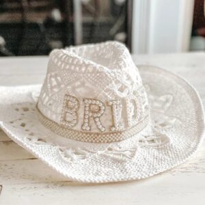 Sombrero blanco ahuecado para mujer, sombrero de vaquera para novia, fiesta de boda, utilería para disfraz de foto