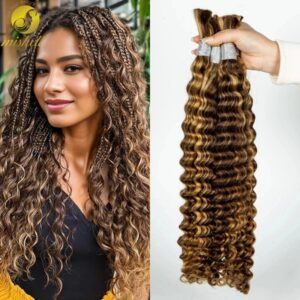 Extensiones de cabello humano para trenzas bohemias, extensiones rizadas de onda profunda, resaltado, Ombre, a granel, sin trama, 100% cabello virgen, 26, 28 pulgadas