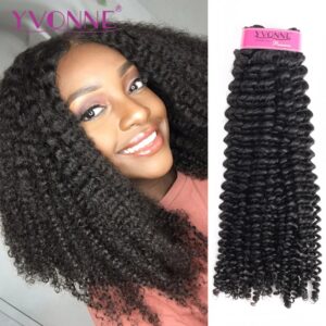 Yvonneon-mechones virgen de cabello rizado, cabello brasileño ondulado, 100% humano, Color Natural, 4A, 4B, 3 uds.