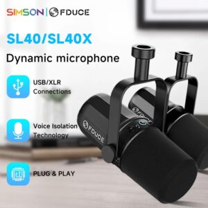 FDUCE SL40X/SL40 micrófono dinámico USB/XLR con salida de auriculares integrada y aislamiento acústico, para Podcasts, juegos, transmisión en vivo