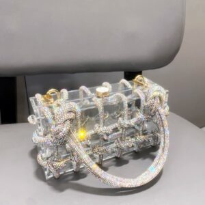 Bolso de noche con diamantes de imitación y asa para mujer, monederos hechos a mano de cristal plateado, bolso de banquete de diseñador de lujo