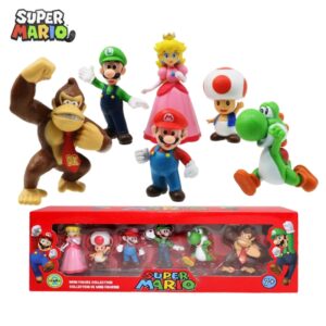 Figuras de acción de Super Mario Bros para niños, juguetes de PVC, modelos de Luigi, Yoshi, Donkey Kong, seta, regalos de cumpleaños, 6 unidades por Set