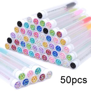 Tubos de cepillo de pestañas con cristal, varitas de rímel, peine de cejas, contenedor de Spoolies, aplicadores de cepillo de pestañas, herramientas de maquillaje, 50 piezas