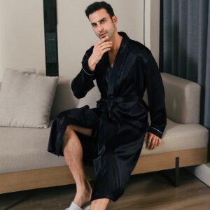 Pijama de seda de gran tamaño para hombre albornoces de manga larga estilo fino ropa de casa de verano primavera y otoño