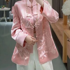 Top Tang de gran tamaño para mujer, ropa tradicional china, abrigo de satén con bordado de ácido acético de alta gama, talla grande, primavera y otoño, 2024