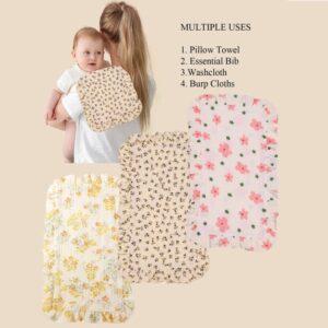 Conjunto de paños para eructar para niños y niñas, paños de gasa de algodón con volantes para recién nacidos, pañuelo de algodón Multicolor de 4 capas, paños de muselina para eructar, 3 piezas por lote