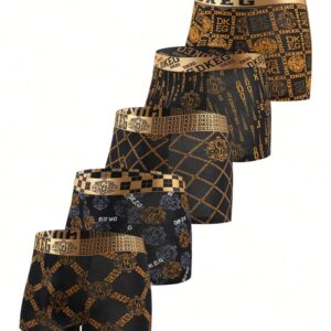 Bóxer de algodón transpirable para hombre ropa interior de lujo con estampado negro y dorado antibacteriano 5 paquetes