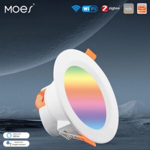 MOES-luz descendente LED inteligente con WiFi, atenuación Zigbee, punto redondo, 7/10W, RGB, cambia de Color, luz cálida y fresca, Alexa, Google Home, voz