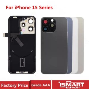 Cubierta trasera de cristal para iPhone, carcasa de puerta con Cable flexible inalámbrico, placa de Metal de repuesto, 15 Pro Max, 15 Plus