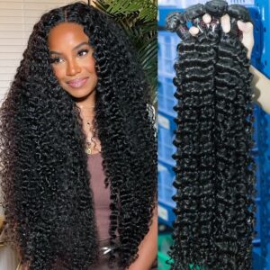 Extensiones de cabello rizado malayo, mechones de cabello humano de onda profunda, paquete crudo de agua, Remy virgen, 1, 3, 4 mechones, 30, 32 pulgadas
