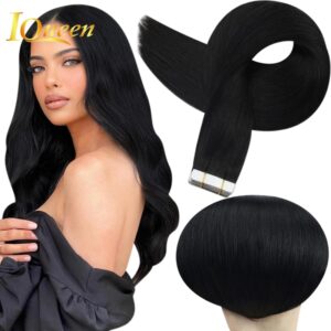 Cinta de cabello humano Real en extensiones, cinta de doble cara negra para extensiones de cabello de trama de piel, cabello humano liso